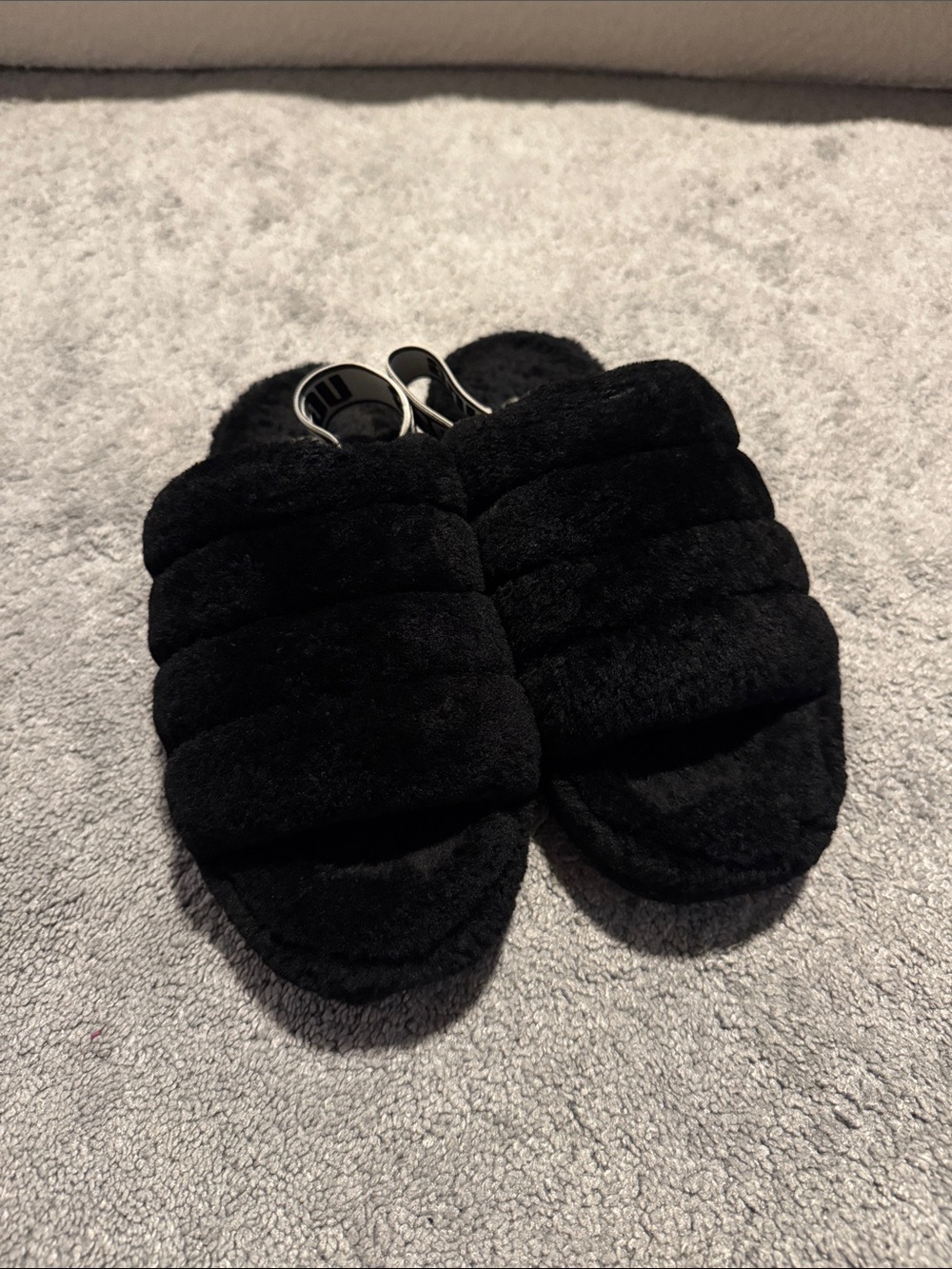 UGG Black Plush Slide Slippers